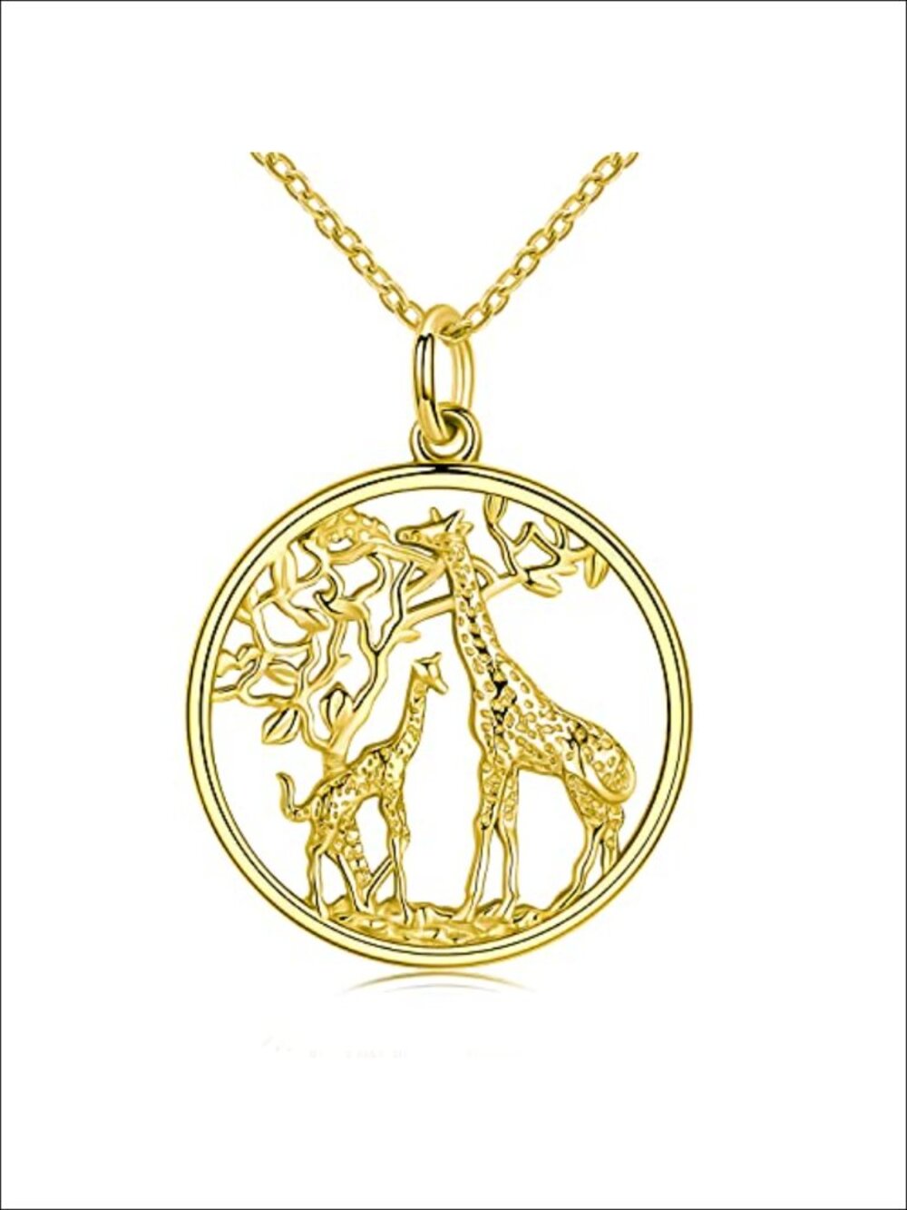925 Sterling Silver Tree of Life Giraffe Pendant Necklace - Gold Plated Fine